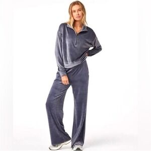 Vuori Haven Velour Set Half Zip Hoodie and Wide Leg Pant Set Azure Size XS